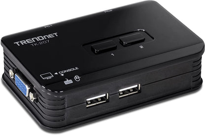 TRENDnet 2-Port USB KVM Switch and Cable Kit, 2048 x 1536 Resolution, Device Monitoring, Auto-Scan, Audible Feedback, USB 1.1, Compliant with Windows and Linux, Hot-Pluggable, White, TK-207K 2 Port USB w/ Cables