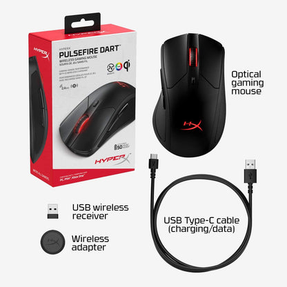 HyperX Pulsefire Dart - Wireless RGB Gaming Mouse, Software-Controlled Customization, 6 Programmable Buttons, Qi-Charging Battery up to 50 hours - PC, PS4, Xbox One Compatible Black Wireless Pulsefire Dart Mouse