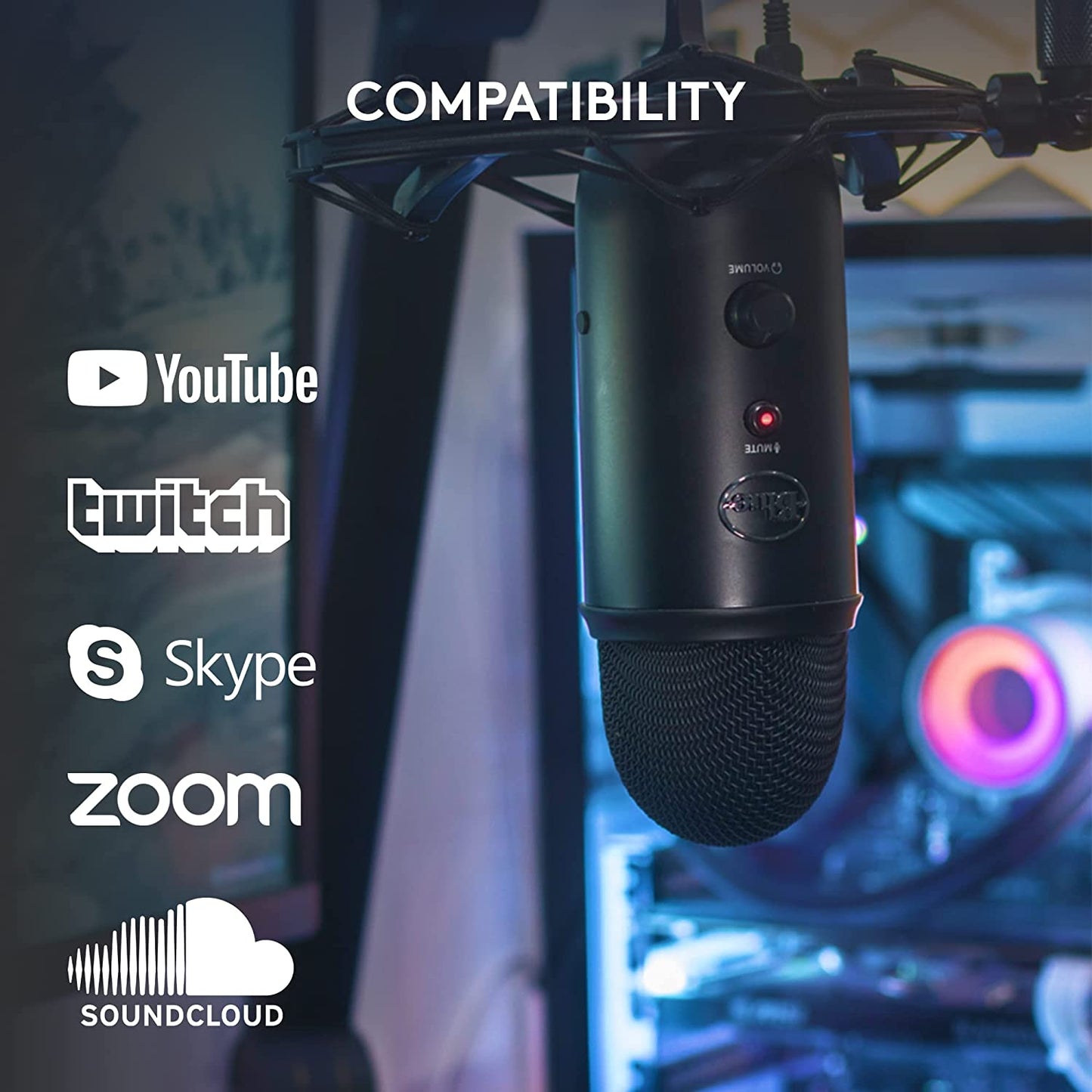 Logitech Blue Yeti USB Microphone for PC, Mac, Gaming, Recording, Streaming, Podcasting, Studio and Computer Condenser Mic with Blue VO!CE effects, 4 Pickup Patterns, Plug and Play – Blackout Blackout Microphone