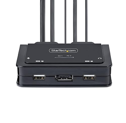 StarTech.com 2-Port USB-C Cable KVM Switch, 4K 60Hz DisplayPort Output, Compact KVM with 4ft/1.2m USB Type-C/Audio Integrated Host Cables, Bus Powered, Remote/Hotkey Switching (C2-D46-UC2-CBL-KVM)