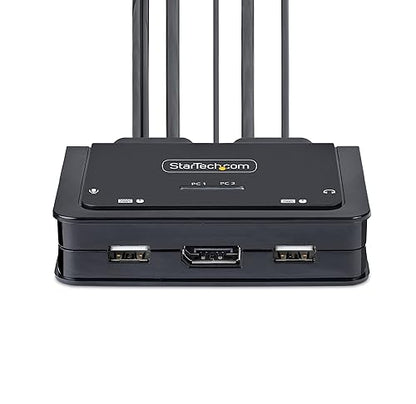 StarTech.com 2-Port USB-C Cable KVM Switch, 4K 60Hz DisplayPort Output, Compact KVM with 4ft/1.2m USB Type-C/Audio Integrated Host Cables, Bus Powered, Remote/Hotkey Switching (C2-D46-UC2-CBL-KVM)