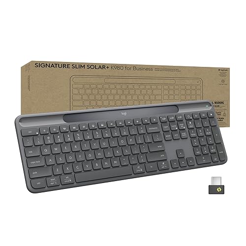 Logitech Signature Slim Solar+ Wireless Bluetooth Keyboard K980 for Business, Quiet Typing, Secure Receiver, Windows, Mac - Graphite