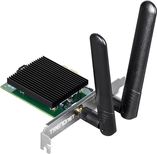 TRENDnet AX3000 Wireless Dual Band &amp; Bluetooth 5.2 Class 2 PCIe Adapter, 2401 Mbps Wireless AX, 600 Mbps Wireless N Bands, Support Windows 10, Supports Up to WPA3 WiFi Connectivity,Black,TEW-907ECH