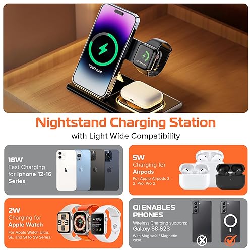 Spracht Flex Charge 3-3" 1 Charging Dock, Portable Charging Station for Smartphones, Smartwatches, Earphones, Fast Wireless Charger 25W Night Light, Charger