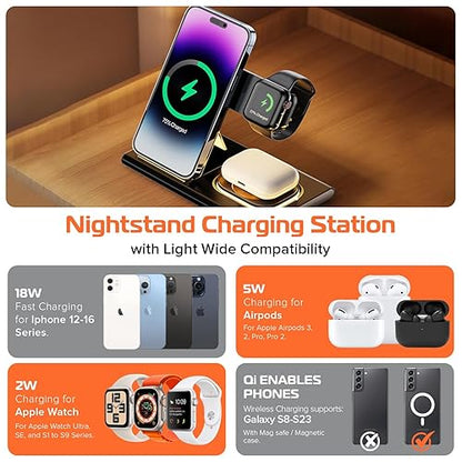 Spracht Flex Charge 3-3" 1 Charging Dock, Portable Charging Station for Smartphones, Smartwatches, Earphones, Fast Wireless Charger 25W Night Light, Charger