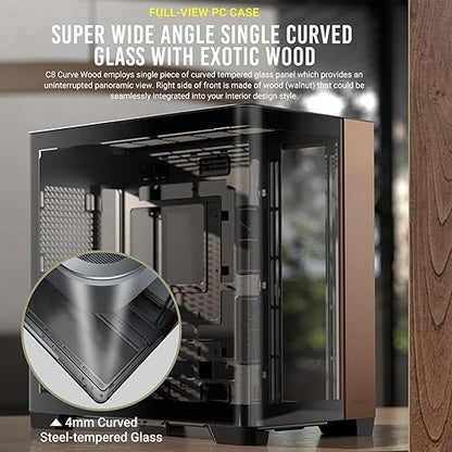 Antec C8 Curve Wood, Fans not Included, Wooden Front Panel, Super Wide Angle Single Curved Glass, Dual-Chamber Layout, Type-C, 360mm Radiator Support, RTX 40 Compatible, Full-Tower E-ATX PC Case