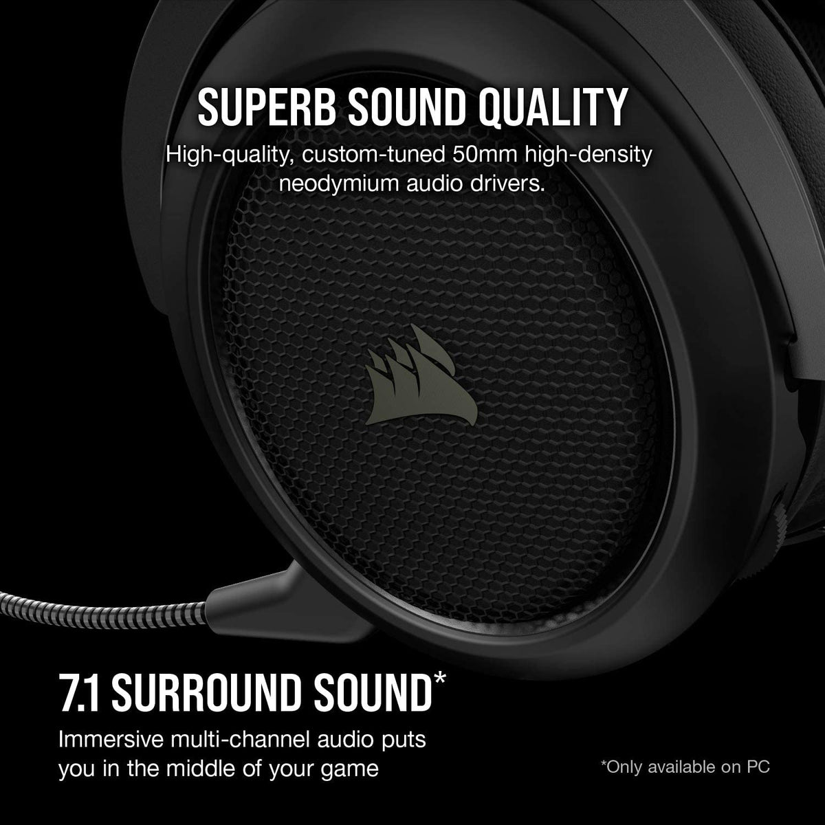 Corsair HS70 Pro Wireless Gaming Headset - 7.1 Surround Sound Headphones for PC, MacOS, PS5, PS4 - Discord Certified - 50mm Drivers – Carbon Carbon Pro Wireless Headset