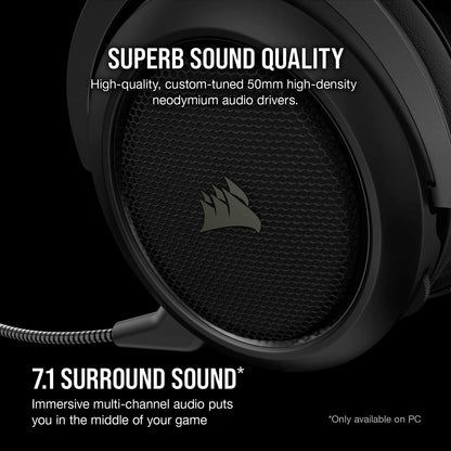 Corsair HS70 Pro Wireless Gaming Headset - 7.1 Surround Sound Headphones for PC, MacOS, PS5, PS4 - Discord Certified - 50mm Drivers – Carbon Carbon Pro Wireless Headset