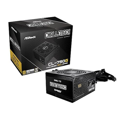 ASRock Challenger 750W Power Supply ATX 3.1 Auto iCOOL Intelligent Fan Control 120mm Golf Blade 5 Years Warranty CL-750G 80 Plus Gold Certified Non-Modular ATX3.1 PCIe5.1 12V-2x6 Cable Gold Challenger 750W