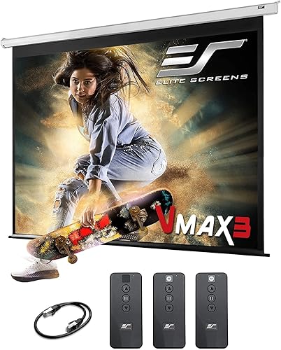 Elite Screens VMAX 3, 150" Diag. 4:3, Wall Ceiling Electric Motorized Drop Down HD Projection Projector Screen, VMAX150XWV2