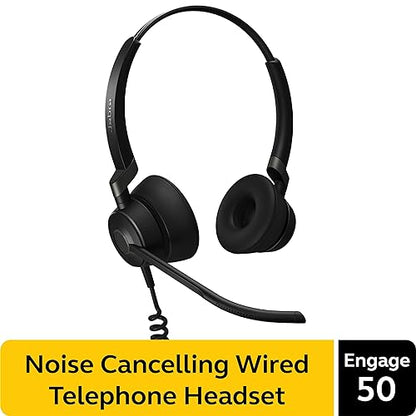 Jabra Engage 50 Wired Headset, Stereo – Telephone Headset with 3-Microphone System, Blocks Out Background Noise for Increased Agent Focus, Features Enhanced Hearing Protection, 5099-610-189 Engage 50 Stereo
