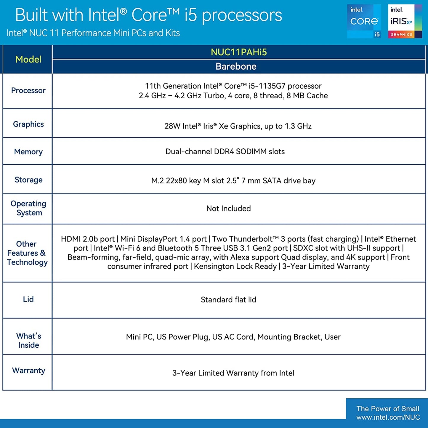 Intel NUC 11, NUC11PAHi5 Canyon Mini PC Desktop, Win 10 Pro Mini Computer, Intel Core i5-1135G7 Processor, 4Core,8MB Cache, 28W Intel Iris Xe Graphics, WiFi6, Thunderbolt 3 (16GB RAM+256GB PCIe SSD) NUC11PAHi5 16GB+256GB