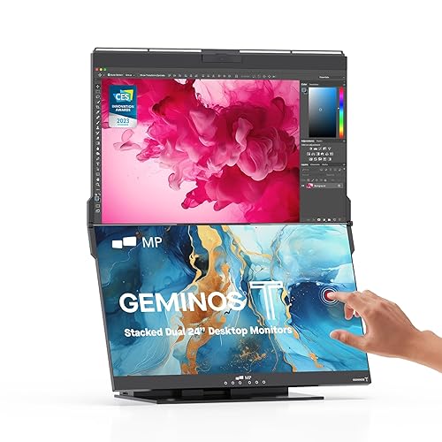 Mobile Pixels Geminos T (2 x 24 inch) Dual Stacked Touchscreen with All-inclusive Workstation, 65W USB-C Charging Computer Monitor, 1080P Webcam&Speakers, USB-A/USB-C/HDMI, Ergo Design (2 Monitors)