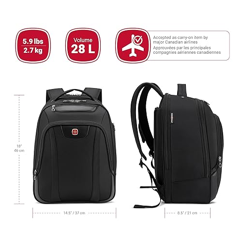 SWISSGEAR Carry-On Backpack with Quick Access Laptop Section - Fits laptops up to 17.3-Inch and Tablets - Black (SWA2328BD)