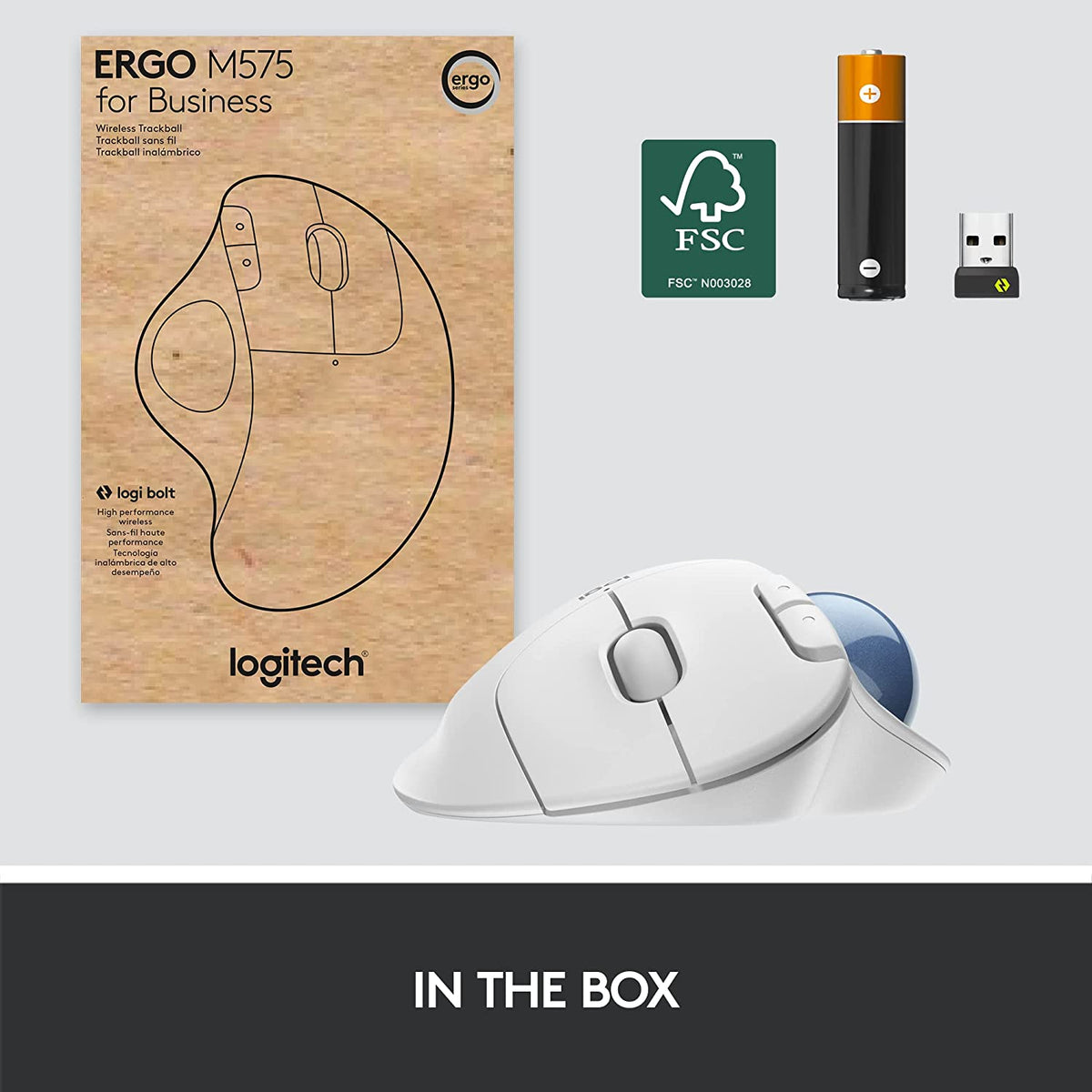 Logitech Ergo M575 Wireless Trackball Mouse for Business - Ergonomic Design, Secured Logi Bolt Technology, Bluetooth, Globally Certified, Windows/Mac/Chrome/Linux - Off-White Off White