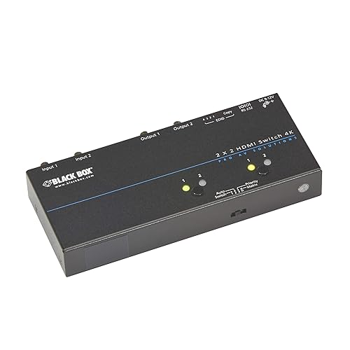 Black Box 4K HDMI Matrix Switch - 2 x 2 - 4096 x 2160 - 4K - 2 x 2 - Display, Blu-ray Disc Player, A/V Receiver, Computer, TV - 2 x HDMI Out