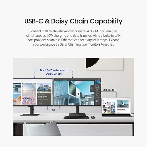 SAMSUNG ViewFinity S60UD Series 24-Inch WQHD Monitor, 100Hz, IPS Panel, USB-C, HDR10 (1 Billion Colors), Height Adjustable Stand, TUV-Certified Intelligent Eye Care (LS24D606UANXZA)