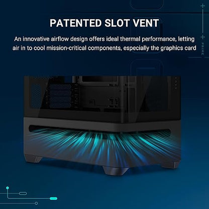 ASUS Prime AP202 ARGB Black mATX case with Fully Tempered Curved Glass, Supports Graphics Cards up to 420mm Long, 360mm Long radiators, Easy-Detach Rail, Patented Slot Vent, Built-in Three ARGB Fans