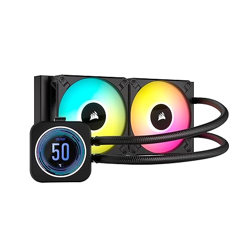 Corsair iCUE H100i Elite LCD XT Liquid CPU Cooler - IPS LCD Screen - Two AF120 RGB Elite Fans - 240mm Radiator - Fits Intel® LGA 1700, AMD® AM5, and More - Included iCUE Commander CORE - Black ELITE LCD XT 240mm Radiator Black