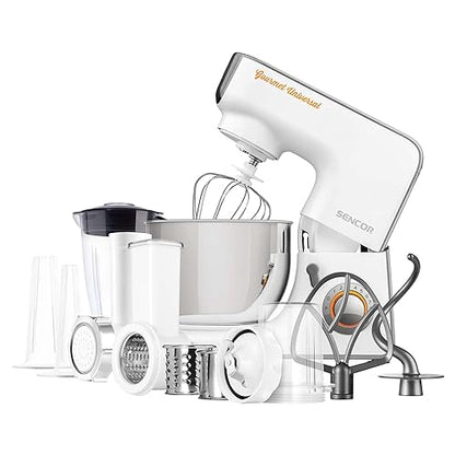 Sencor STM3700WH 10 Speed Stand Mixer, Food Processor, Blender, Meat Grinder, Grater, Pasta Maker... with 10 Specialized Attachments, White 5.8 Qt White