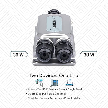 Intellinet 2-Port Gigabit PoE++ Extender Outdoor, 60W Power Budget, 30W Out Per Port, IP67 & IK10, Ultra POE Passthrough Switch-3 Yr Mfg Warranty