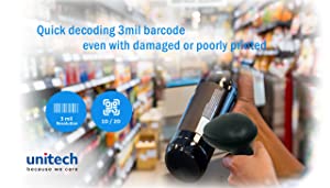 Unitech America 2D Imager Barcode Scanner, USB Wired, Read 3mil barcodes, PDF417, QR Code, Data Matrix, Aztec Code, IP54, 1.5M Drop, Connect Smart Phone, Tablet, PC (MS838-2UCB00-SG)