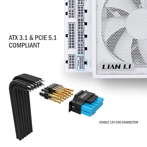 Lian Li Edge Series-1300W Full Modular Power Supply-80 PLUS Platinum-ATX 3.0, 3.1-PCIE 5.1-L-Shape Design for Dual Chamber Case-120mm FDB Fan-Supports up to 4X USB Devices-White (EG1300WE.US) 1300W Platinum ATX White