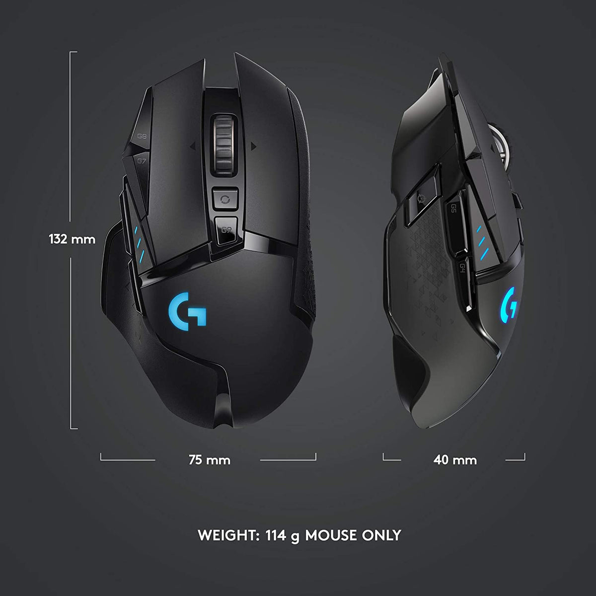 Logitech G502 Lightspeed Wireless Gaming Mouse with Hero 25K Sensor, PowerPlay Compatible, Tunable Weights and Lightsync RGB - Black