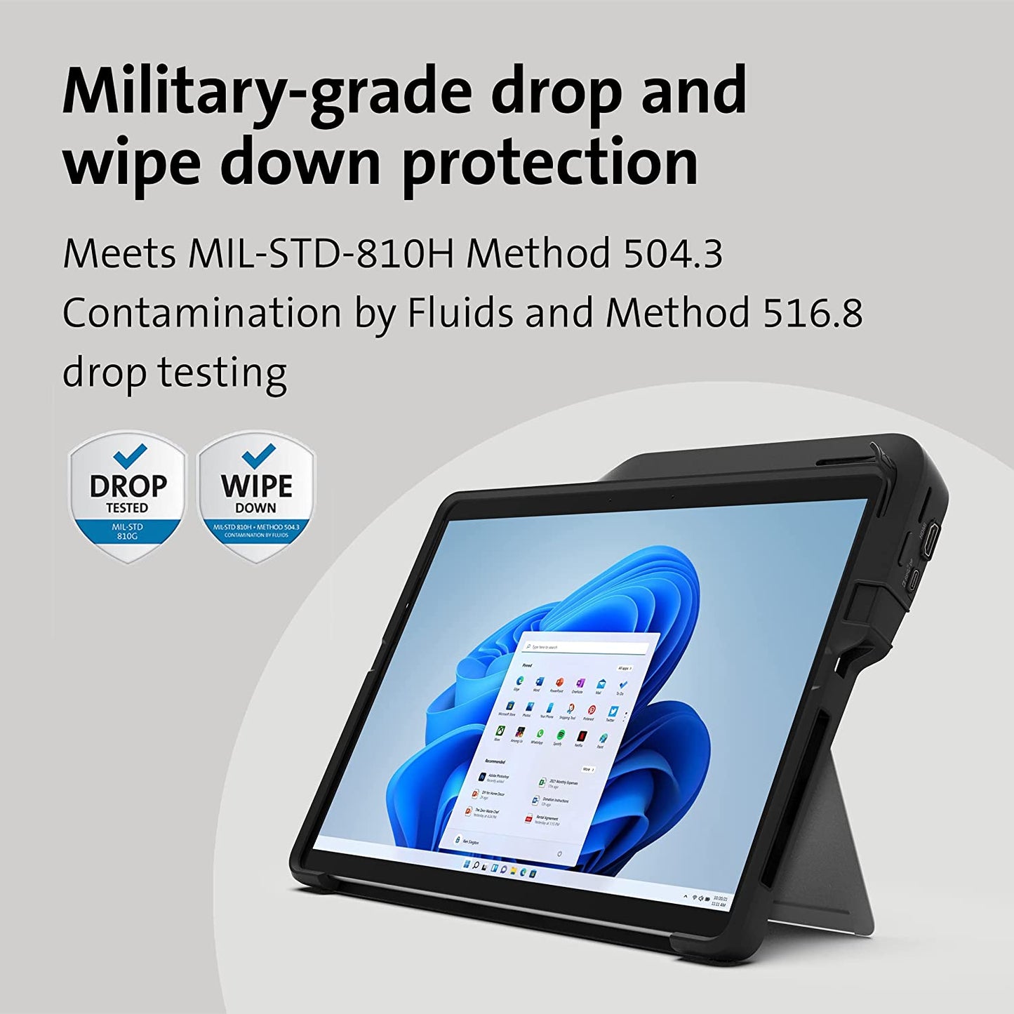 Kensington Blackbelt Rugged Case with Integrated Mobile Dock for Surface Pro 8, 60W Charging, Dual Display via HDMI and USB-C Ports, Micro SD Card Reader, Military Drop Tested Case (K99071WW) Surface Pro 8 Rugged Case with Integrated Hub