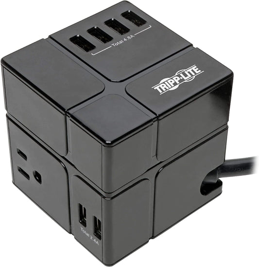 Tripp Lite 3 Outlet Surge Protector with USB, Detachable Wall Outlet Surge Protector, 6 USB Ports, 6 ft. Cord, 540 Joules, Black, TLP366CUBEUSBB