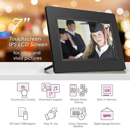 Aluratek 7 WiFi Digital Photo Frame with Touchscreen IPS Display, 8GB Built-in Memory, 1024 X 600, 16:9 (AWDMPF107F), Black 7 Black
