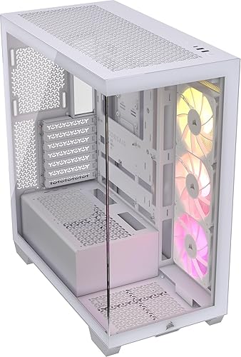CORSAIR 3500X ARGB Mid-Tower ATX PC Case – Panoramic Tempered Glass – Reverse Connection Motherboard Compatible – 3X CORSAIR RS120 ARGB Fans Included – White ARGB White