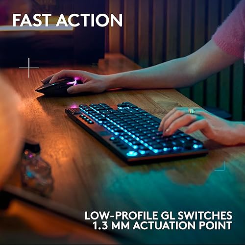 Logitech G915 X Lightspeed TKL Low-Profile Wireless Gaming Keyboard, Double-Shot PBT Keycaps, Fully Programmable Keys, RGB Backlighting, Sleek Aluminum Finishing, GL Blue Clicky - PC/Mac