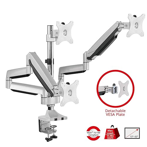 SIIG Mounting Arm for Flat Panel Display, Curved Screen Display, Monitor - Silver - 3 Display(s) Supported32 Screen Support - 46.20 lb Load Capacity - 75 x 75, 100 x 100 VESA Standard