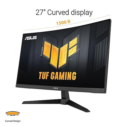 ASUS TUF Gaming 27” 1440P Curved HDR Gaming Monitor (VG27WQ3B) - QHD (2560 x 1440), 180Hz, 0.5ms, 1500R, Extreme Low Motion Blur, FreeSync, 90% DCI-P3, Shadow Boost, DisplayWidget