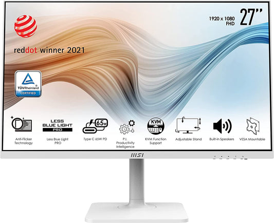 MSI Modern MD272PW, 27", 1920 x 1080 (FHD), IPS, 75Hz, TUV Certified Eyesight Protection, 5ms, HDMI, Displayport, USB C, Tilt, Swivel, Height Adjustable, Pivot