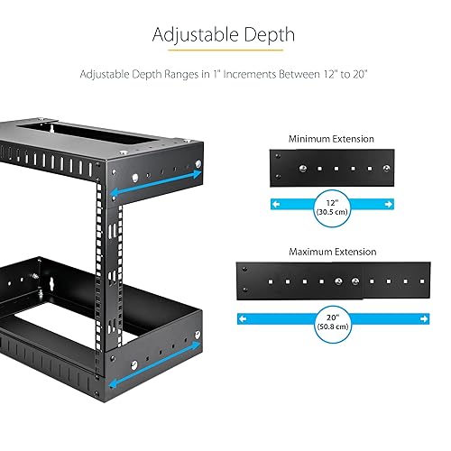 StarTech.com 2-Post 18U Heavy-Duty Wall Mount Network Rack, 19 Open Frame Server Rack with Adjustable Depth, Wall Mount Data Rack for IT / AV / Patch Panel / Computer Equipment (RACK-18U-20-WALL-OA)