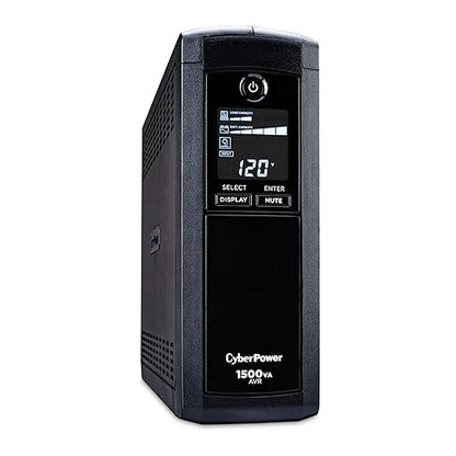 CyberPower CP1500AVRLCDTAA Intelligent LCD UPS Battery Backup and Surge Protector, 1500VA, 900W, 12 Outlets, AVR, Mini Tower, TAA Certified, UL Certified