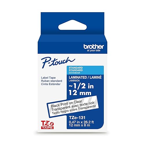 Brother Genuine TZe-131 Black on Clear Laminated Tape for TZe-Compatible P-Touch Label Makers, 12 mm Wide x 8 m Long