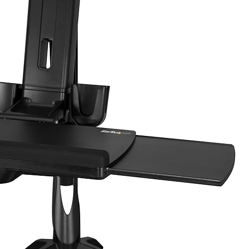 StarTech.com Sit Stand Dual Monitor Arm - Desk Mount Dual Computer Monitor Adjustable Standing Workstation for up to 24" Displays - VESA Ergonomic Stand Up Desk Converter w/Keyboard Tray (ARMSTSCP2)