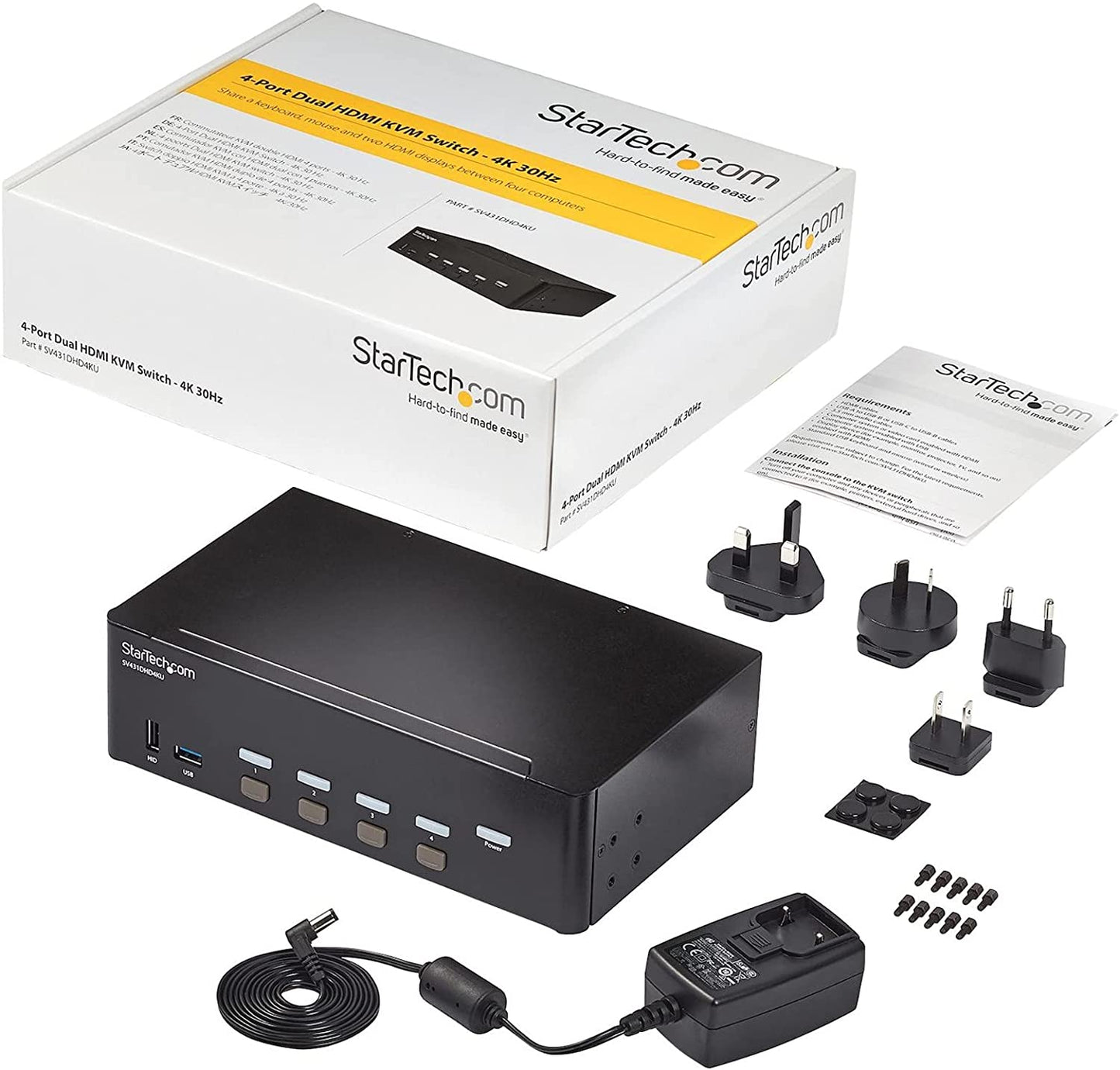 StarTech.com StarTech.com 4-Port Dual Monitor HDMI KVM Switch with Audio &amp; USB 3.0 hub - 4K 30Hz - 4 PC Mac Computer KVM Switch Box for HDMI Display (SV431DHD4KU) 2.5"x5.1"x8.7" USB 3.0 | 4K30Hz