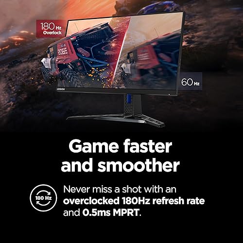 Lenovo Legion Y27q-30 Monitor - 2025 - Gaming Monitor - 27" QHD IPS Display - Overclocked 180z Artery Software - AMD FreeSync™ Premium - 0.5ms MPRT - Raven Black NearEdgeless Design