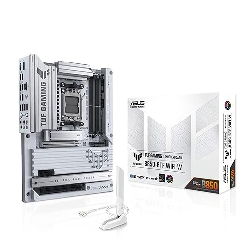 ASUS TUF Gaming B850-BTF WiFi W AMD B850 ATX Motherboard,Hidden-Connector Design, 14+2+1 80A DrMOS Power Stages, DDR5, PCIe 5.0 Ready, 3X M.2, Wi-Fi 7, 2.5Gb LAN, DP, HDMI™, USB 20Gbps Type-C ATX|BTF|White TUF B850-BTF|M.2 x3|WiFi 7