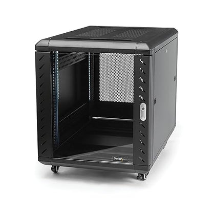 StarTech.com 12U AV Rack Cabinet - Network Rack with Glass Door - 19 inch Computer Cabinet for Server Room or Office (RK1236BKF)