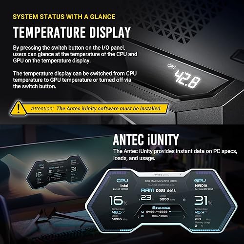Antec Performance 1 FT, Full Tower, RTX40 Fully Compatible, Temp Display, 4 x Storm T3 PWM Fans, Type-C, Dual TG Side Panels, Removable Top Bracket, High Airflow Mesh Front Panel, E-ATX PC Gaming Case