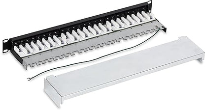 TRENDnet 24-Port Cat6A Shielded 1U Patch Panel, 19" 1U Rackmount Housing, Compatible with Cat5e, Cat6, and Cat6A Cabling, Ethernet Cable Management, Color Coded Labeling, Black, TC-P24C6AS 24 Port Cat6A