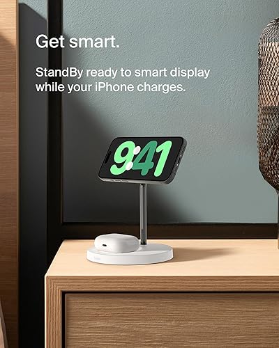 Belkin MagSafe 2-in-1 Wireless Charger, 15W Fast Charging iPhone Charger Stand for iPhone 13, 12, Pro, Pro Max, Mini, AirPods