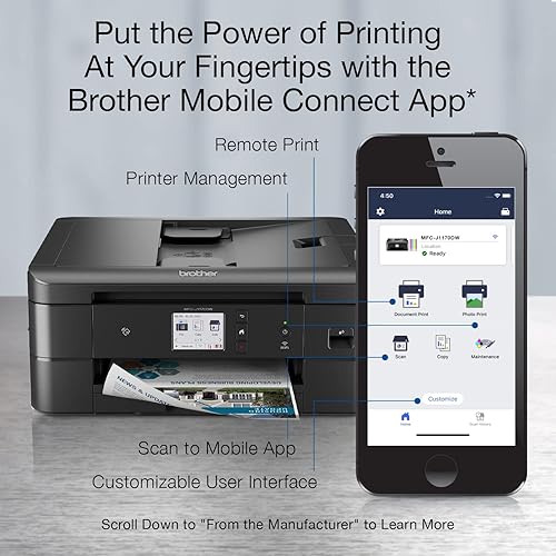Brother MFC-J1170DW Wireless Colour Inkjet All-in-One Printer with Mobile Device Printing, NFC, and Cloud Printing & Scanning, for Home Office and Personal Use with Refresh Subscription Option