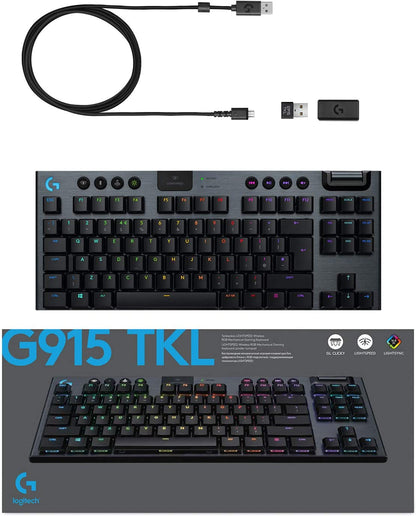 Logitech G915 TKL Tenkeyless Lightspeed Wireless RGB Mechanical Gaming Keyboard, Low Profile Switch Options, Lightsync RGB, Advanced Wireless and Bluetooth Support - Tactile TKL G915 TKL Tactile Wireless