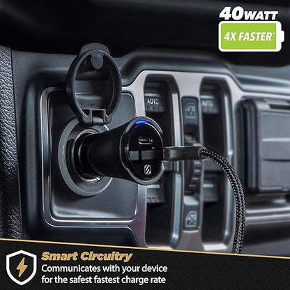 Scosche CPDCC40 PowerVolt 40-Watt Certified USB Type-C Fast Car Charger Power Delivery 3.0 for Standard USB-C Devices, Dual USB-C Charger Dual USB-C 40W